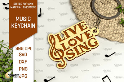 Music Keychain Laser Cut. Wooden Music Key Ring SVG SVG Evgenyia Guschina 