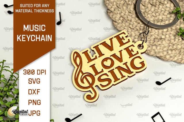 Music Keychain Laser Cut. Wooden Music Key Ring SVG SVG Evgenyia Guschina 