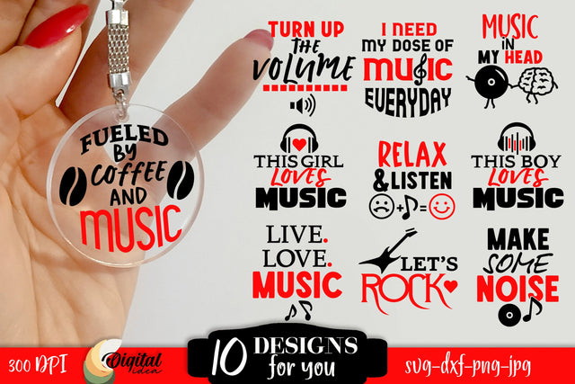 Music Keychains Bundle. Acrylic Round Keychains SVG SVG Evgenyia Guschina 
