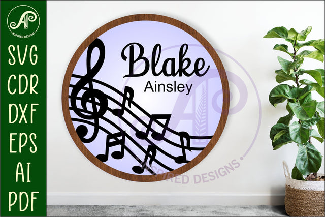 Music layered personalized name wall art sign, SVG file SVG APInspireddesigns 