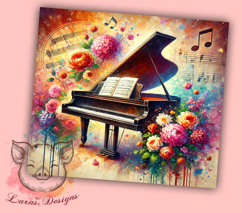 Music Lover Grand Piano Tumbler Wrap, Music Lover Gift, 20oz Tumbler Wrap, Piano Design Sublimation, Musician Mug, Personalized Music Gift, Musical Instrument Tumbler Sublimation Lara' s Designs 