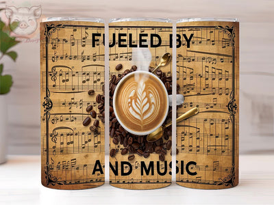Music Lovers 20oz Tumbler Png, Straight & Tapered Tumbler Png, Fueled by Coffee And Music Tumbler Png, Digital Download PNG Sublimation Lara' s Designs 