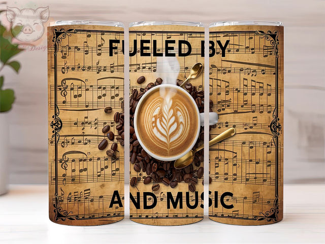 Music Lovers 20oz Tumbler Png, Straight & Tapered Tumbler Png, Fueled by Coffee And Music Tumbler Png, Digital Download PNG Sublimation Lara' s Designs 