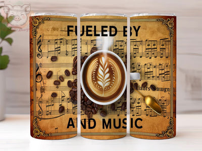 Music Lovers 20oz Tumbler Png, Straight & Tapered Tumbler Png, Fueled by Coffee And Music Tumbler Png, Digital Download PNG Sublimation Lara' s Designs 