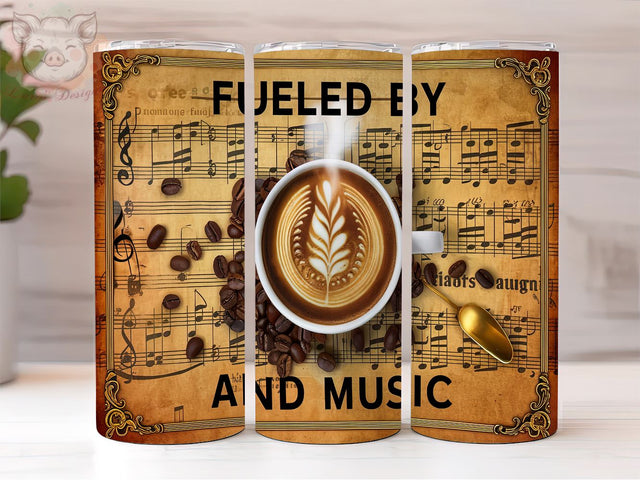 Music Lovers 20oz Tumbler Png, Straight & Tapered Tumbler Png, Fueled by Coffee And Music Tumbler Png, Digital Download PNG Sublimation Lara' s Designs 