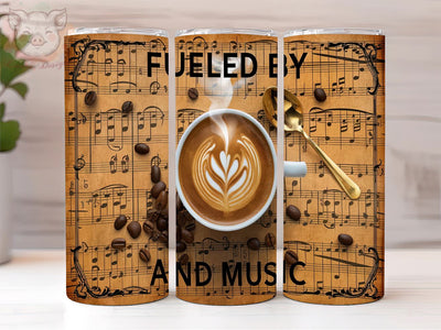 Music Lovers 20oz Tumbler Png, Straight & Tapered Tumbler Png, Fueled by Coffee And Music Tumbler Png, Digital Download PNG Sublimation Lara' s Designs 