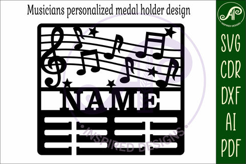 Music medal holder Name svg laser cut SVG APInspireddesigns 