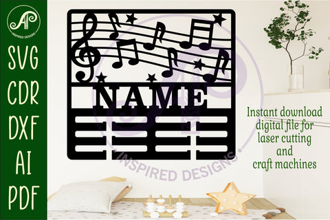 Music medal holder Name svg laser cut SVG APInspireddesigns 