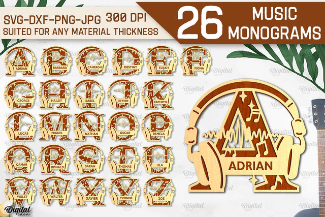 Music Monogram Laser Cut Bundle. Music Decor SVG SVG Evgenyia Guschina 