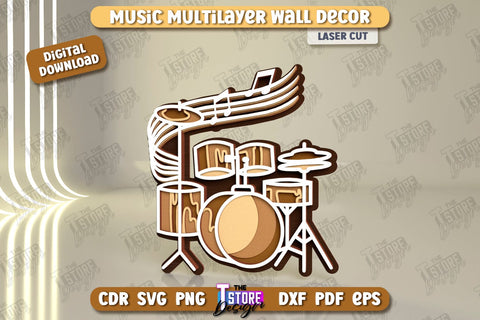 Music Multilayer Wall Décor Laser Cut Bundle | Line Art Design | Home Interior | Silhouette Wall Art | CNC Files SVG The T Store Design 