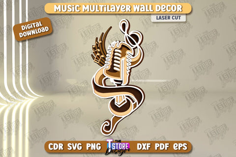 Music Multilayer Wall Décor Laser Cut Bundle | Line Art Design | Home Interior | Silhouette Wall Art | CNC Files SVG The T Store Design 