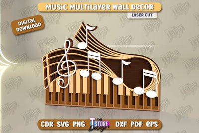 Music Multilayer Wall Décor Laser Cut | Line Art Design | Musical Notes | Home Interior | Silhouette Wall Art | CNC File SVG The T Store Design 