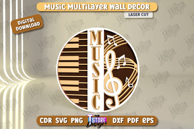 Music Multilayer Wall Décor Laser Cut | Line Art Design | Musical Notes | Home Interior | Silhouette Wall Art | CNC File SVG The T Store Design 