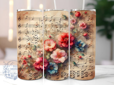 Music Note 20oz Skinny Tumbler, Music Notes Flowers Tumbler Png, Straight & Tapered Tumbler Wrap, Instant Digital Download Sublimation ToriDesigns 