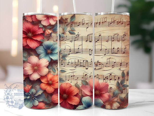 Music Note 20oz Skinny Tumbler, Music Notes Flowers Tumbler Png, Straight & Tapered Tumbler Wrap, Instant Digital Download Sublimation ToriDesigns 
