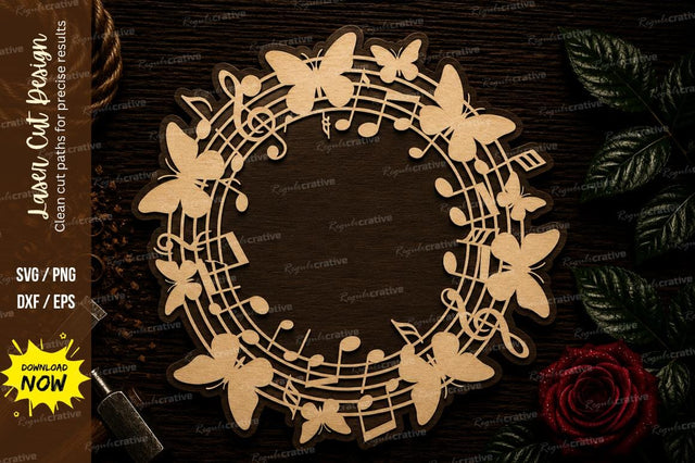 Music Notes Butterfly Wreath Laser Cut SVG File SVG Regulrcrative 