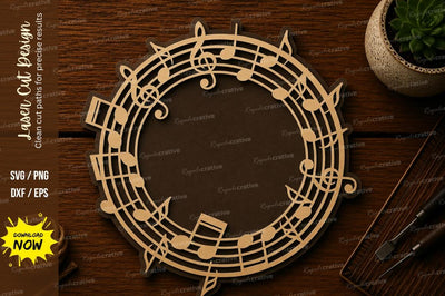 Music Notes Circle Frame Laser Cut SVG File SVG Regulrcrative 