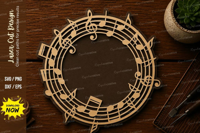 Music Notes Circle Frame Laser Cut SVG File SVG Regulrcrative 
