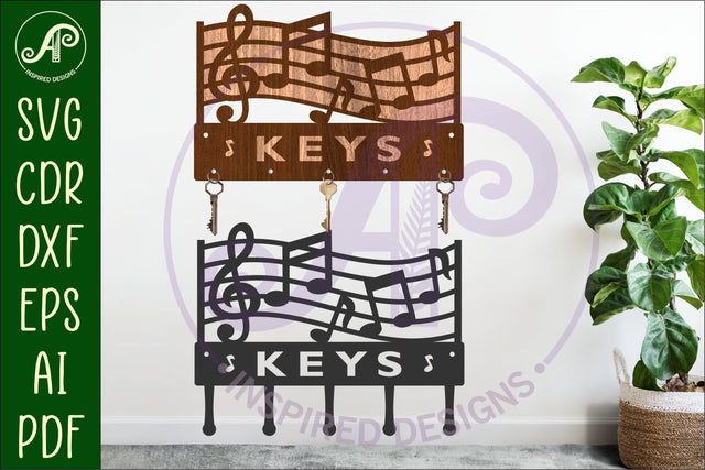 Music notes curve Key holder designs for wood and metal SVG APInspireddesigns 