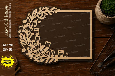 Music Notes Floral Frame Laser Cut SVG File SVG Regulrcrative 