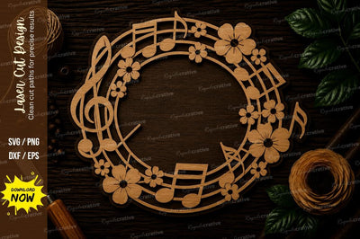 Music Notes Floral Wreath Laser Cut SVG File SVG Regulrcrative 