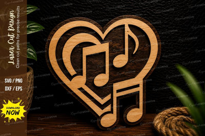 Music Notes Heart Frame Laser Cut Svg Design SVG Regulrcrative 