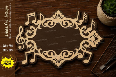 Music Notes Oval Frame Laser Cut SVG File SVG Regulrcrative 