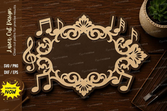 Music Notes Oval Frame Laser Cut SVG File SVG Regulrcrative 