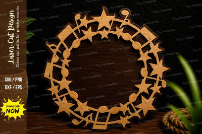 Music Notes Star Wreath Frame Laser Cut SVG File SVG Regulrcrative 