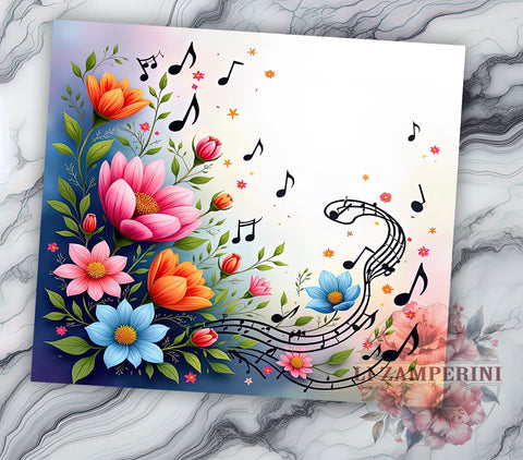 Music Notes Tumbler, Floral Design, Music Drinkware, 20oz Tumbler, Sublimation Wrap, Musical Gifts, Flower Decor Sublimation Li Zamperini 
