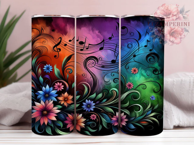 Music Notes Tumbler, Floral Design, Music Drinkware, 20oz Tumbler, Sublimation Wrap, Musical Gifts, Flower Decor Sublimation Li Zamperini 