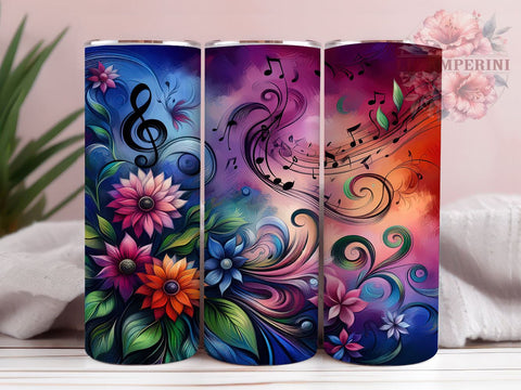 Music Notes Tumbler, Floral Design, Music Drinkware, 20oz Tumbler, Sublimation Wrap, Musical Gifts, Flower Decor Sublimation Li Zamperini 