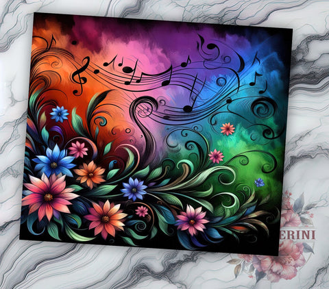 Music Notes Tumbler, Floral Design, Music Drinkware, 20oz Tumbler, Sublimation Wrap, Musical Gifts, Flower Decor Sublimation Li Zamperini 