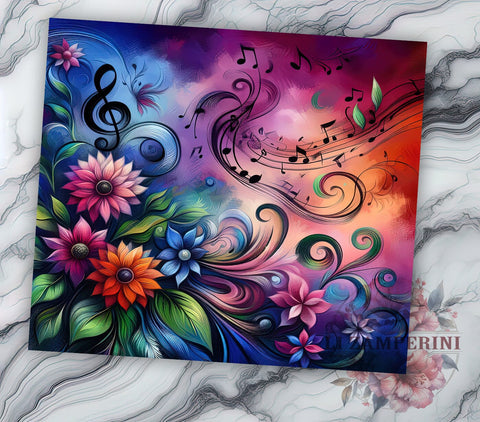 Music Notes Tumbler, Floral Design, Music Drinkware, 20oz Tumbler, Sublimation Wrap, Musical Gifts, Flower Decor Sublimation Li Zamperini 