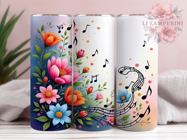 Music Notes Tumbler, Floral Design, Music Drinkware, 20oz Tumbler, Sublimation Wrap, Musical Gifts, Flower Decor Sublimation Li Zamperini 