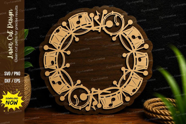 Music Notes Wreath Frame Laser Cut SVG File SVG Regulrcrative 