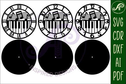 Music piano wall clock laser cut files, SVG file. SVG APInspireddesigns 