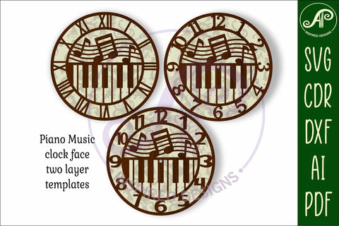 Music piano wall clock laser cut files, SVG file. SVG APInspireddesigns 