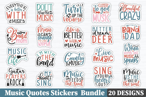 Music Quotes Stickers Bundle SVG akazaddesign 