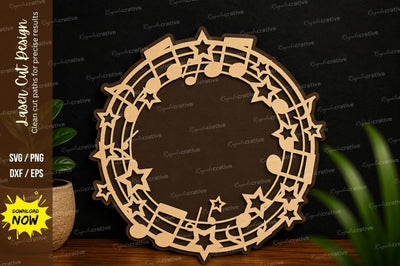 Music Star Wreath Laser Cut Svg Design SVG Regulrcrative 
