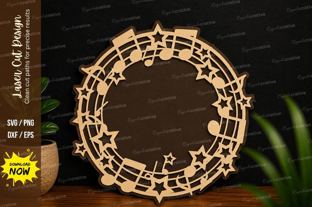 Music Star Wreath Laser Cut Svg Design SVG Regulrcrative 