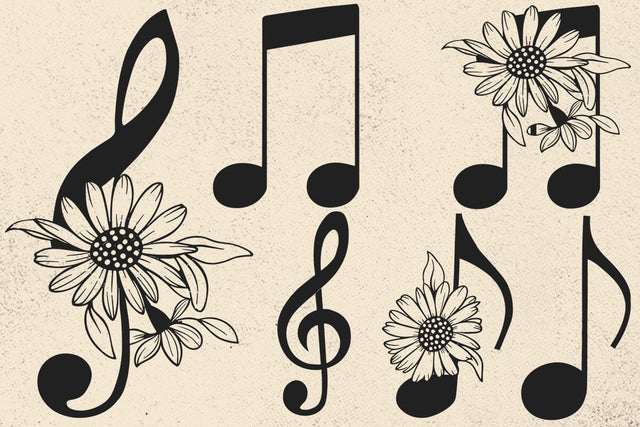 Music Svg, Sol key Svg, Floral Svg, Daisy Svg, Musical Notes clipart, Notes svg, Botanical Svg, Flowers Svg, Leaves Svg, Flower bundle svg SVG DesignDestine 