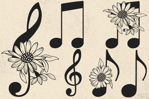 Music Svg, Sol key Svg, Floral Svg, Daisy Svg, Musical Notes clipart, Notes svg, Botanical Svg, Flowers Svg, Leaves Svg, Flower bundle svg SVG DesignDestine 