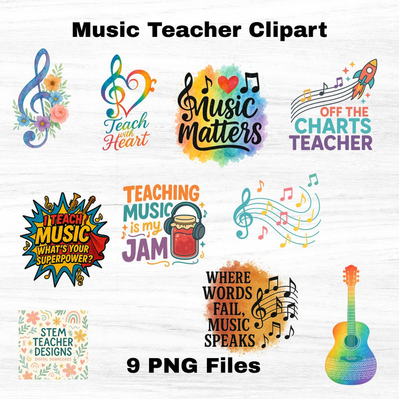 Music Teacher Clipart – PNG Bundle for Classroom and Crafts Sublimation The STEM Teacher 