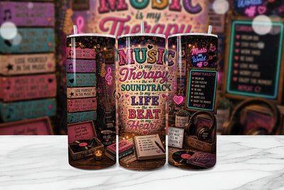 Music Therapy Tumbler Wrap PNG Sublimation BijouBay 