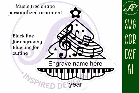 Music tree Christmas Ornament SVG laser cut SVG APInspireddesigns 