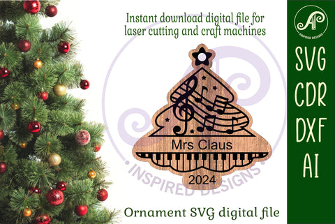 Music tree Christmas Ornament SVG laser cut SVG APInspireddesigns 