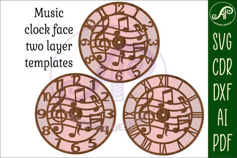 Music wall clock laser cut files, SVG file. vector SVG APInspireddesigns 