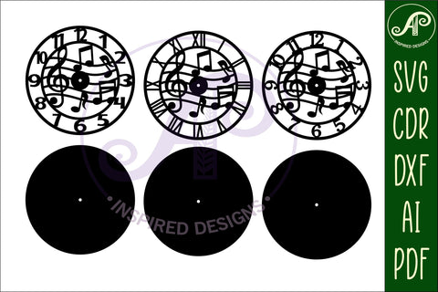 Music wall clock laser cut files, SVG file. vector SVG APInspireddesigns 