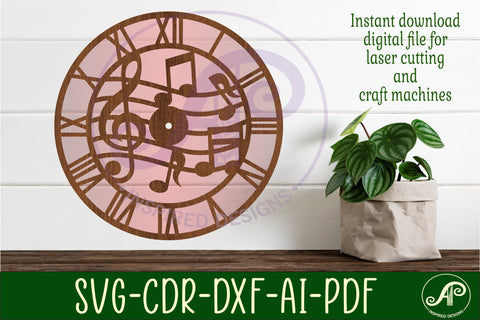 Music wall clock laser cut files, SVG file. vector SVG APInspireddesigns 